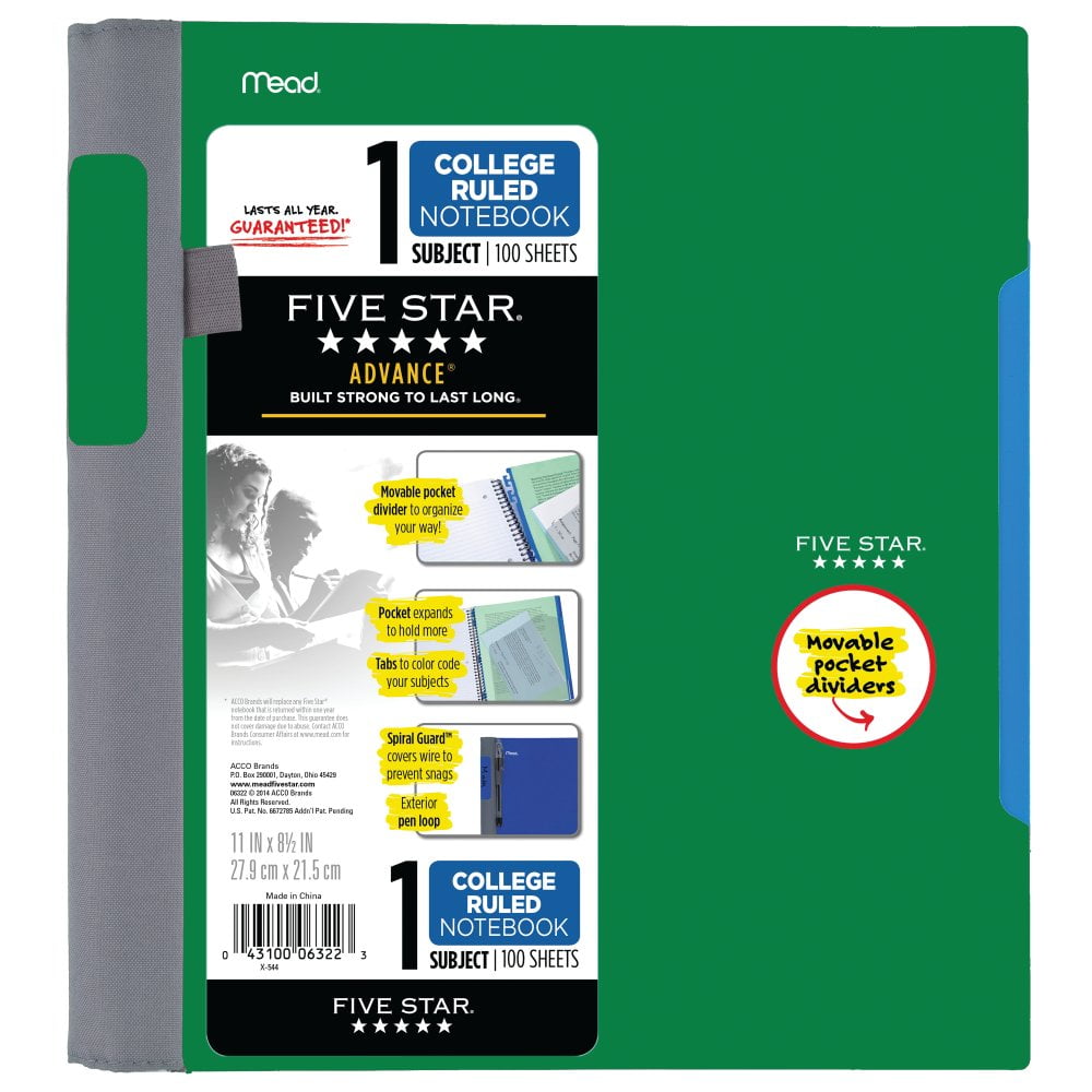 Five Star Advance Notebook, 1 Subject, College Ruled, 1 Count, Assorted