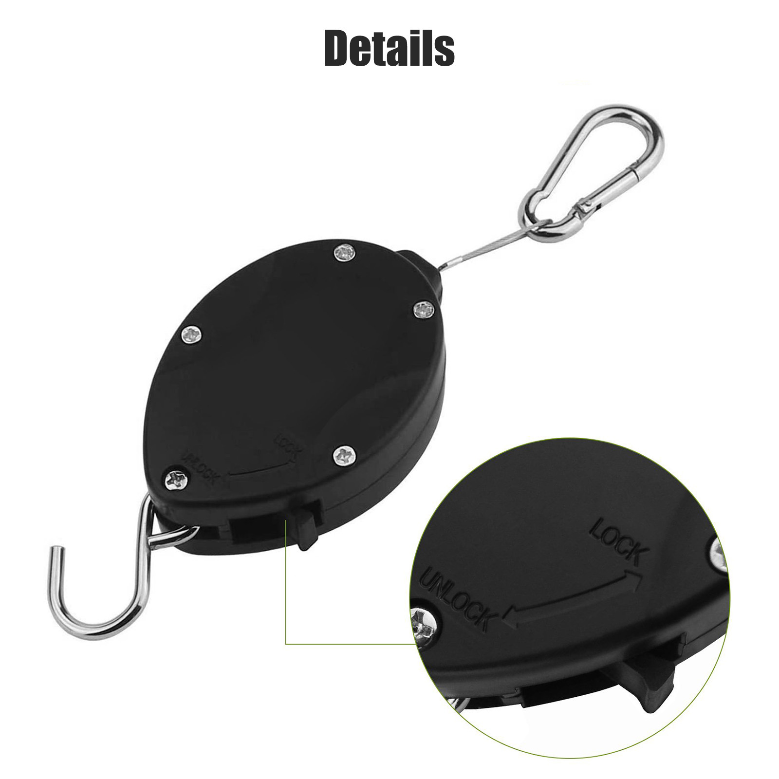 2pcs Retractable Plant Pulley with Locking, TSV Adjustable Plant Hanger Hook, Easy Watering for Hanging Plants, Garden Flower Baskets, Pots and Bird Feeders, Plastic, Black - image 3 of 9