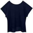 thumbnail image 1 of Camiseta de mujer de color liso con cuello redondo y bolsillo de lino: prenda informal de manga corta y corte holgado, mezcla de lino suave, versátil para llevar en casa y a diario., 1 of 6
