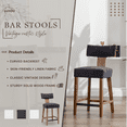 thumbnail image 6 of Guyou 26" Bar Stool Set of 6, Modern Linen Upholstered Counter Height Barstools with Hardwood Frame, Wooden Farmhouse Kitchen Island Chairs for Bar Restaurant, Charcoal, 6 of 10