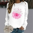 thumbnail image 2 of WREESH Women's Pink Ribbon Sweatshirt Floral Graphic Long Sleeve Breast Cancer Awareness Top White, 2 of 5