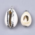 thumbnail image 2 of 50 pc Electroplate Cowrie Shell Pendants with Iron Findings Platinum 18~24x10~14x6~7mm Hole: 1.5mm, 2 of 2