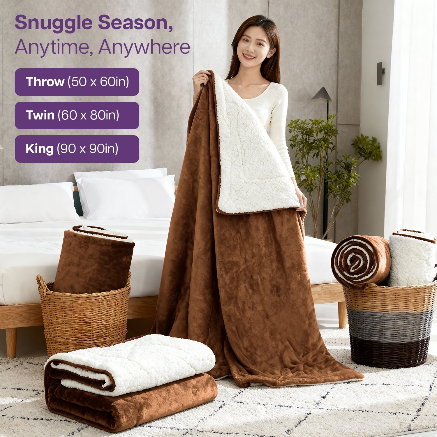IR Imperial Rooms Wholesale Sherpa Fleece Blankets 10-Packs Warm & Soft Plush Washable Lightweight Cozy for Charity & Gift Coffee Throw Size