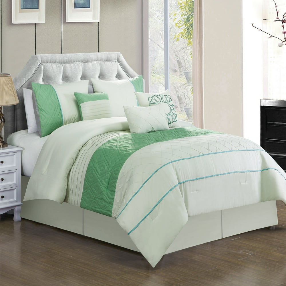 Unique Home Haydee 7 Piece Comforter Set Green Striped Bed in a Bag