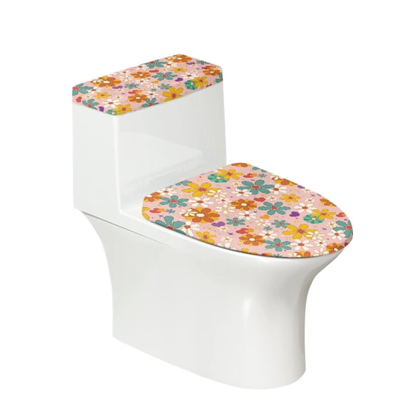 HELLHERO Flowers Pattern Toilet Dust Cover Set Elastic Edge Toilet Top Cover Set & Set of 2 Universal Fits All Toilet Shapes