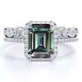 thumbnail image 1 of JeenMata Anillo de Bodas con Halo Enmarcado de 2 Quilates de Alejandrita Sintética de Corte Esmeralda y Moissanita Engastado con Alianza de Boda de Eternidad - Oro Blanco de 18 K sobre Plata, 1 of 4