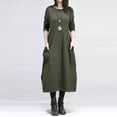 thumbnail image 2 of Women's Autumn Winter Loose Long Sleeve Plus Size Fleece Solid Color Casual Dress, Army Green, Size XL, 2 of 5