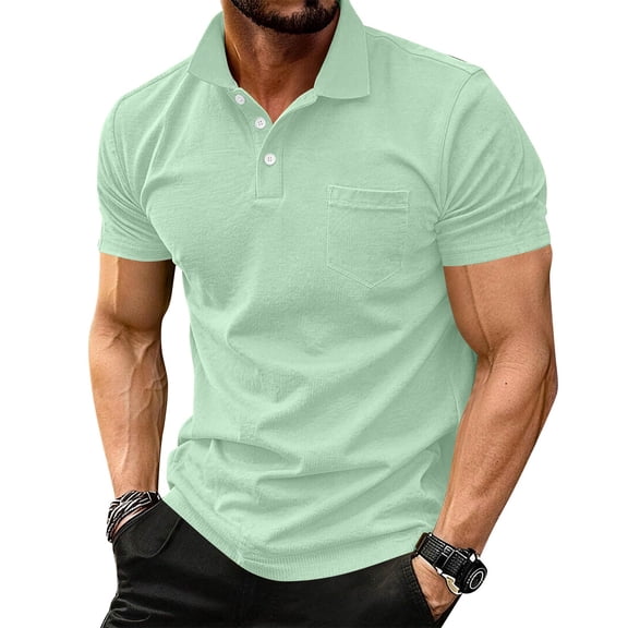 Men's Polo Shirts Short Sleeve with Pocket Cotton Pique T-Shirts 3 Buttons Casual Polo Moisture Wicking Golf Shirts Light Green 3XL