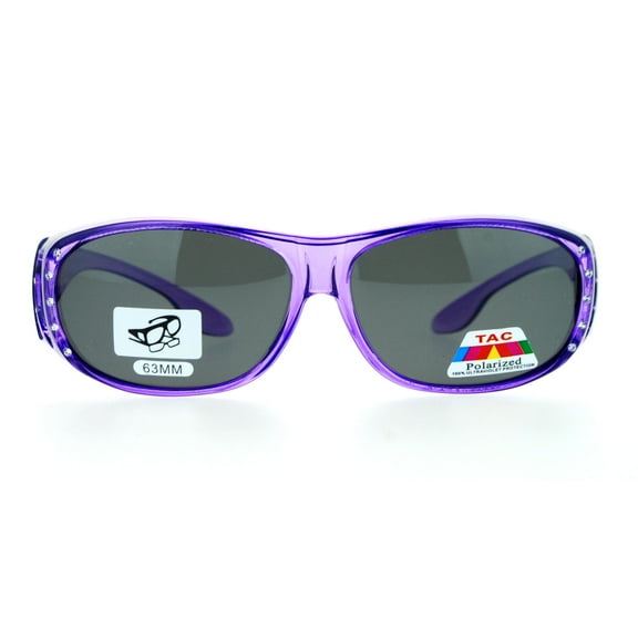 SA106 Polarized Antiglare 63mm Fit Over Rhinestone Womens Sunglasses Purple