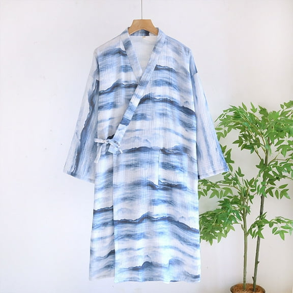 uublik Mens Robe Lightweight Soft Robe Sleepwear Nightgown with Pockets for Men Blue