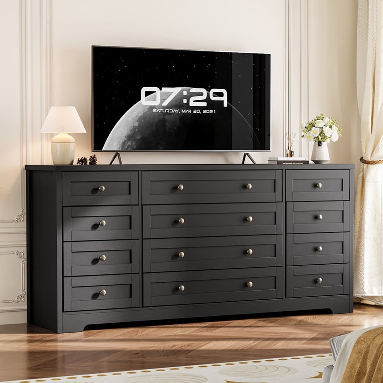 12 drawer dresser black 12 Drawer Dresser for Bedroom, Modern Wood Chest with Wide Top for 65