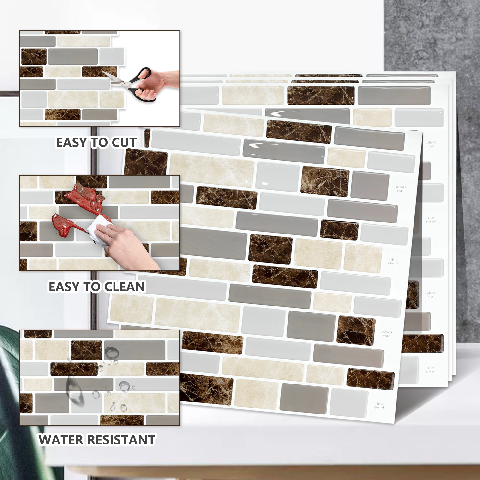 Peel and Stick Backsplash Tile for Kitchen Brown Marble Pattern,1MM Thickness