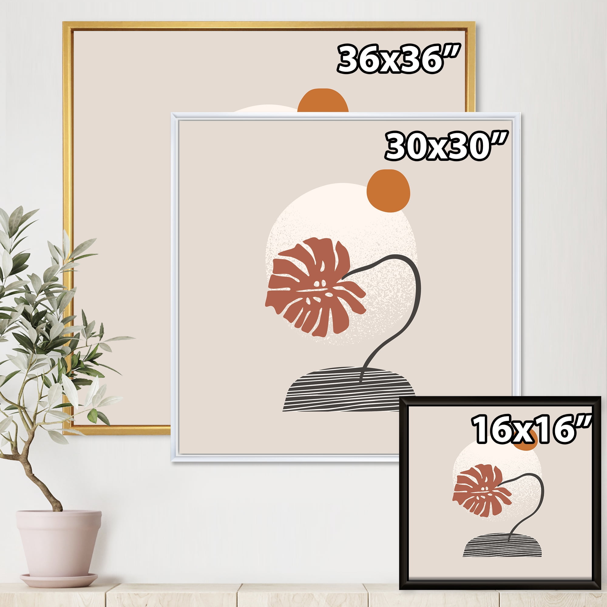 Designart 'Abstract Geometry Shapes and Tropical Palm Leaf III' Modern Framed Canvas Wall Art Print