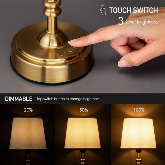 O’Bright Seraph mini – Cordless LED Table Lamp with Dimmer, Built-in Rechargeable Battery, 3-Level Brightness,  Table Lamp, Bedside Night Lamp, Ambient Light for Restaurant, Antique Brass