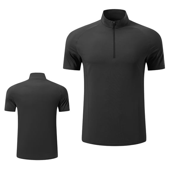 Moisture Wicking Shirts for Men Short Sleeve Quarter Zip Muscle Shirt Quick Dry T-Shirt Lightweight with Zipper Pocket Black M