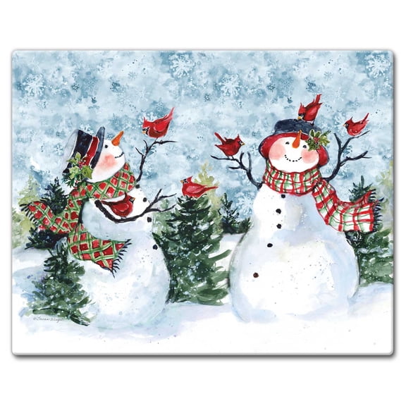 CounterArt Watercolor Snowman 3mm Tempered Glass Cutting Board 15" by 12"