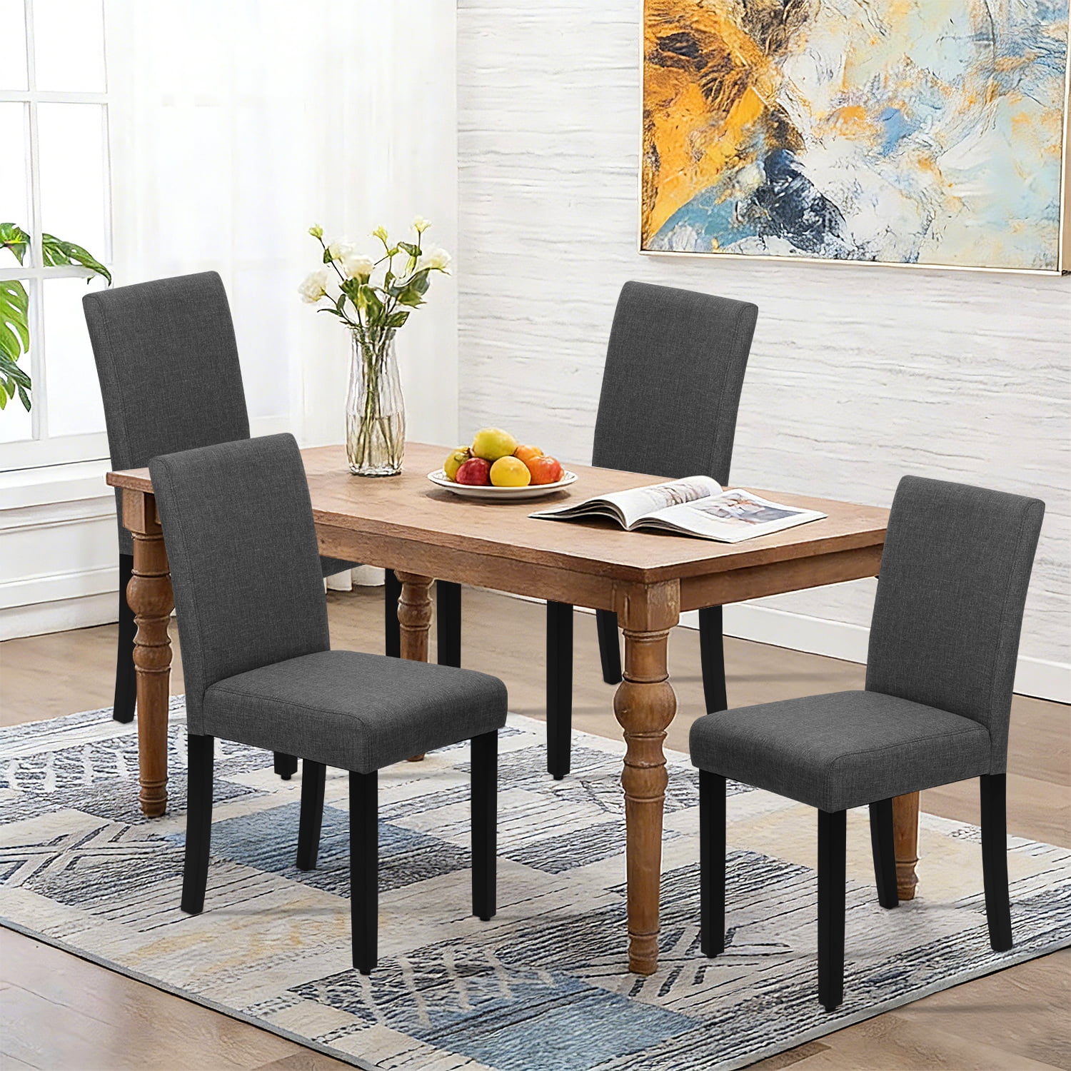 NiamVelo Dining Chairs Set of 4 Fabric Upholstered Kitchen Chairs Dining Room Chairs with Solid Wood Legs for Kitchen Restaurant and Living Room, Grey