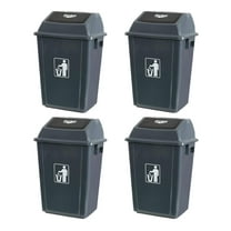 4-Pack Plastic Garbage Can with Lid, GraySwing Top Trash Can, 13 Gallon