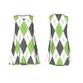 thumbnail image 7 of Naloa Light green and black argyle Print Women's Summer Spring Casual Beach Sundress,Vacation Sleeveless Tank Crewneck Loose Dresses, 7 of 7