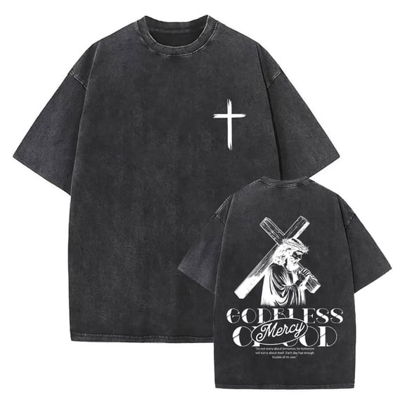 Christian Jesus Forgive Them Father Pattern T-Shirt Summer Vintage Washed Short-Sleeved T-Shirt Jesus Faith Clothes