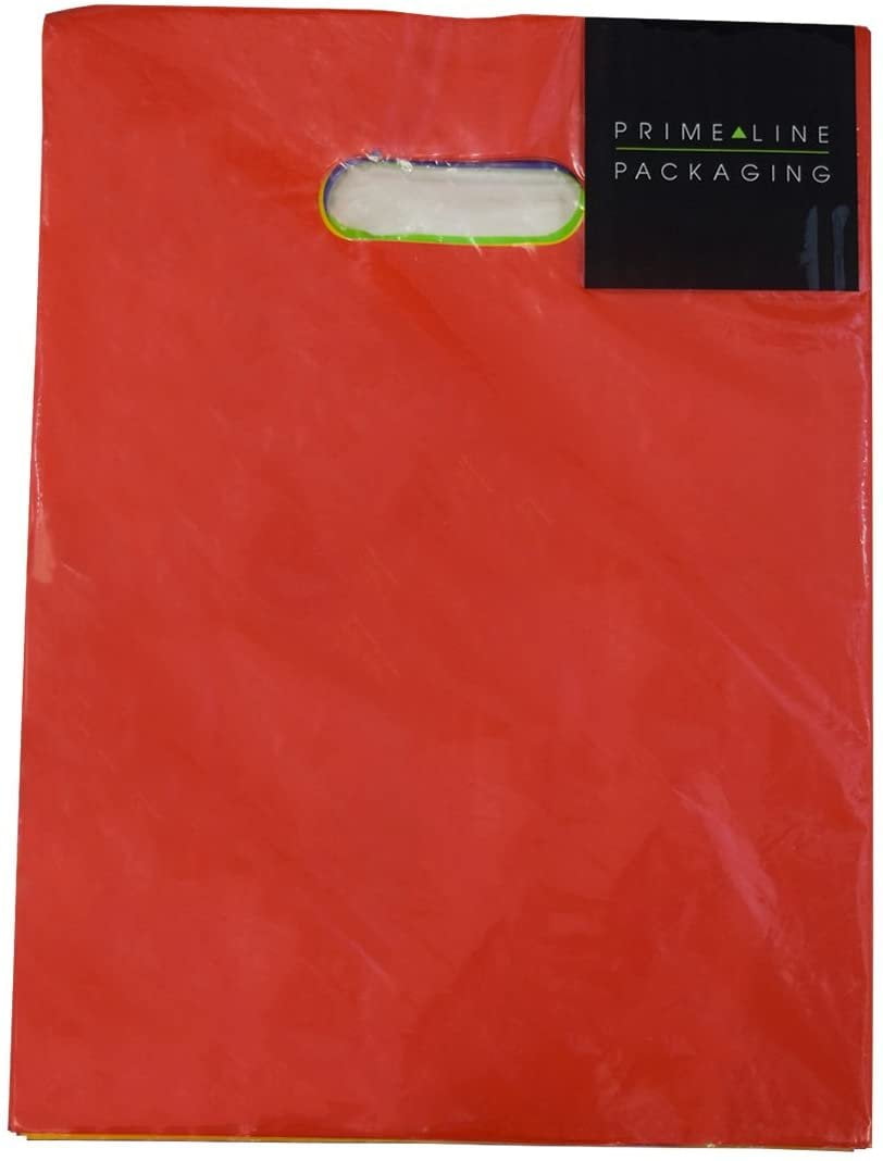 100 Beautiful Red Plastic Merchandise Bags Size 9x12 Handle 