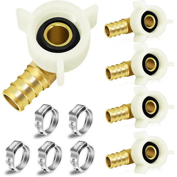 5-Pack EFIELD Pex 1/2" Pex x 1/2" Female NPT Swivel Elbow Brass Barb Crimp Fittings,with 1/2" Female NPT 90 Degree NPSM Adapter, Lead-Free Brass Fittings