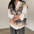thumbnail image 4 of Las estudiantes usan invierno coreano holgado Retro con cuello en V sin mangas de punto Jersey chaleco suéter Top a cuadros suéter chaleco, 4 of 5