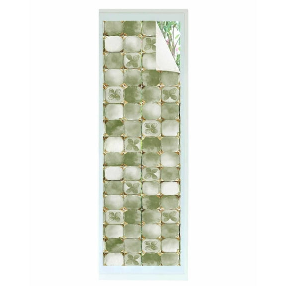 Window Privacy Film Sage Green Geometric Stained Glass Window Film Decorative Sun Block Window Cover Modern Abstract Art Botanical Window Clings Static Adhesive Sticker for Bathroom 17.7"x78.7"