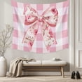 thumbnail image 5 of Pink Floral Print Tapestry for Bedroom Wall Hanging Tapestry, Checkered Bow Rose Flower Gingham Ceiling Backdrop Tapestries Poster Blanket Wall Decor for Teens Room Living Room Dorm 39" x 59", 5 of 8