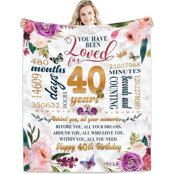 40th Birthday Gifts Women Blanket 50 * 60, Happy 40th Birthday Gift Ideas, 40th Birthday Decorations, Present for Women Turning Forty, Gifts for 40-Year-Old, Best Bday Present 1985 Throw