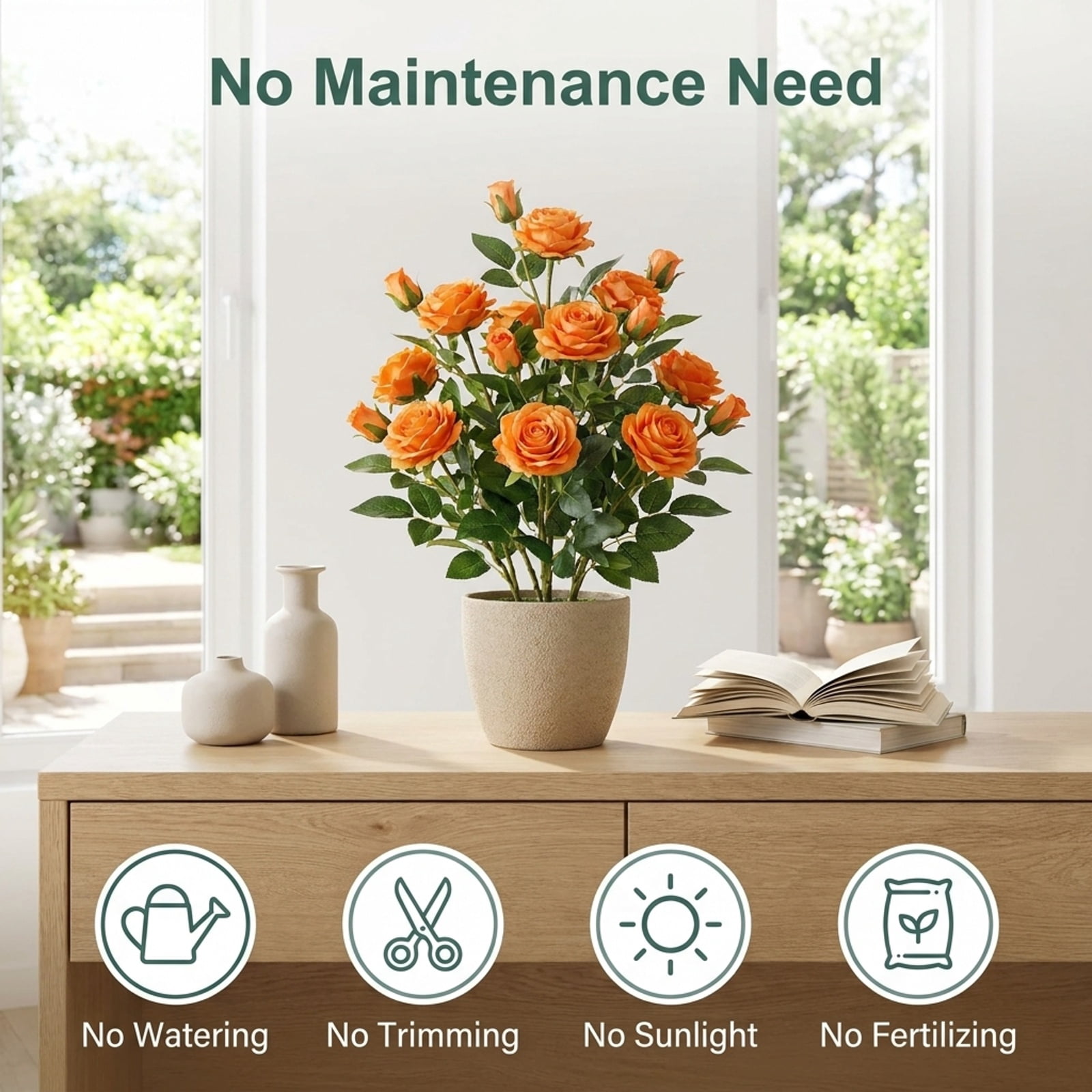 Vebreda Artificial Plant Decor, 39.5" Artificial Camellia Tree with Orange Blossoms in Cement Pot for Home Decoration, Selected Materials