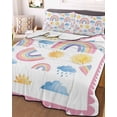 thumbnail image 3 of Quilts Twin Size Bedding Set, Rainbow Sunshine Lightweight Quilted Comforter, Rainy Cute Pink Border Soft Reversible Bedspread Coverlet with Pillow Covers for All Season, 68" x 86", 3 of 7