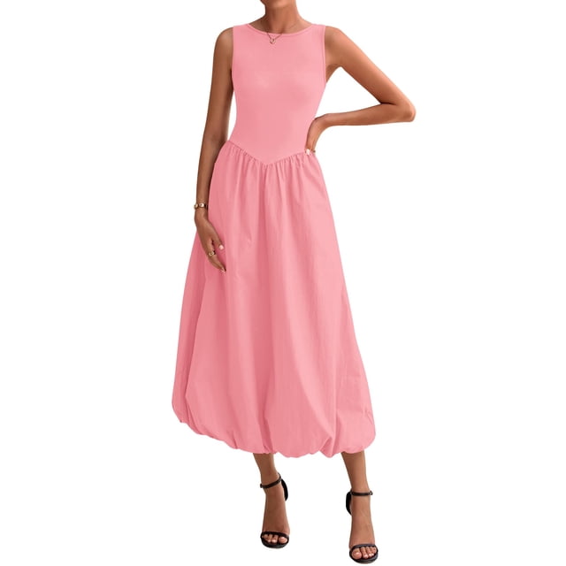 Vestido midi casual sin mangas BTFBM para mujer 2025
