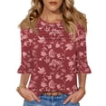 thumbnail image 1 of Camiseta Blingfit de verano con estampado floral de manga 3/4 para mujer, 1 of 4
