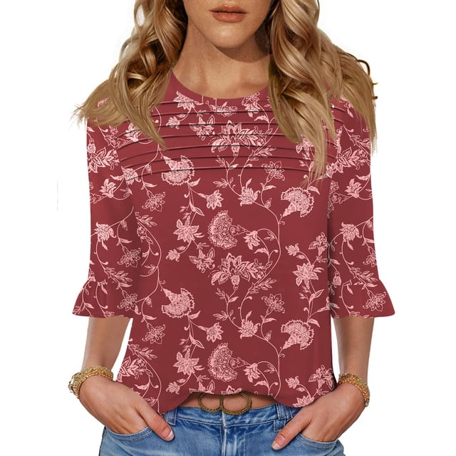 Camiseta Blingfit de verano con estampado floral de manga 3/4 para mujer