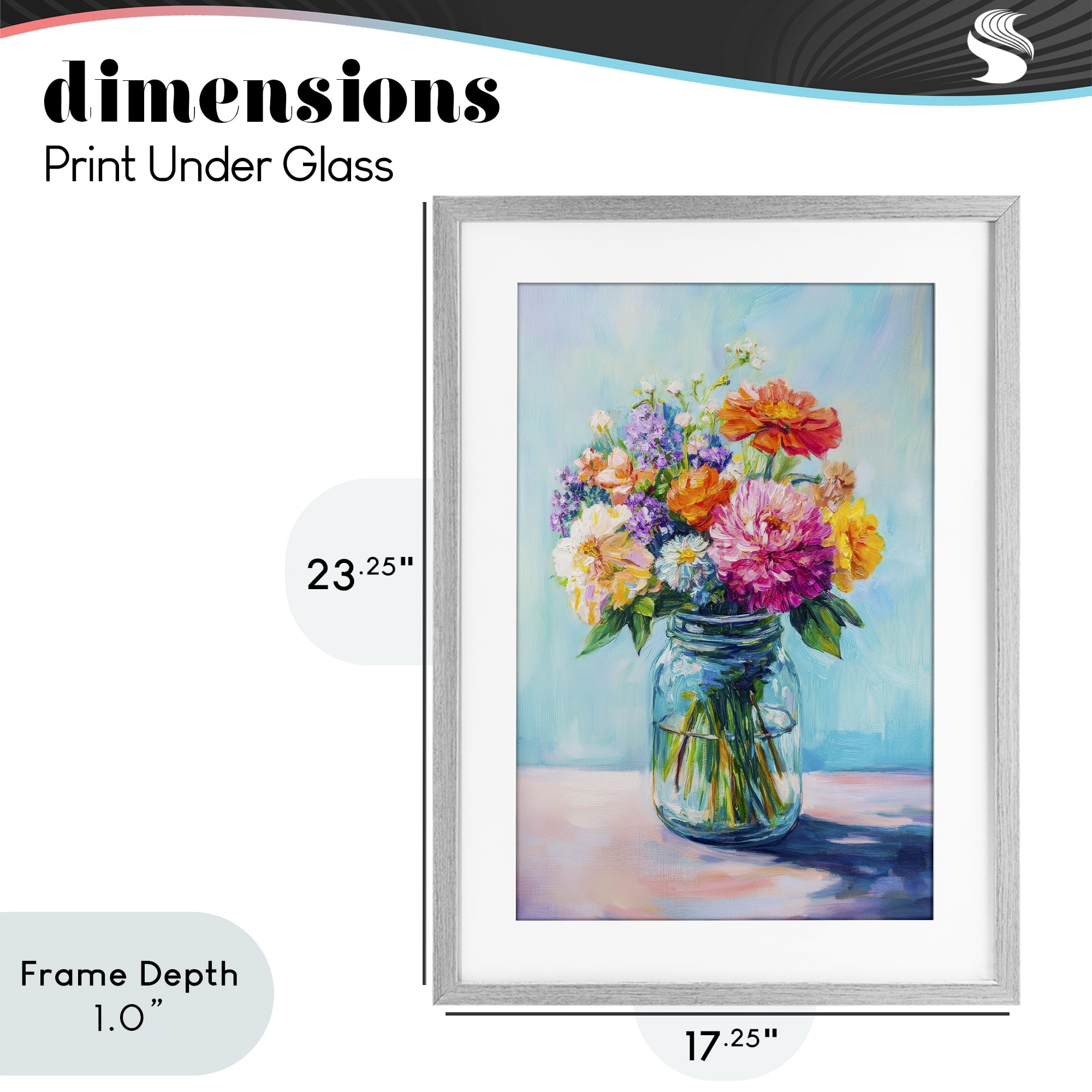 Stupell Industries Vibrant Country Jar Bouquet Gray Framed Print Under Glass, design by Petal Prints Design