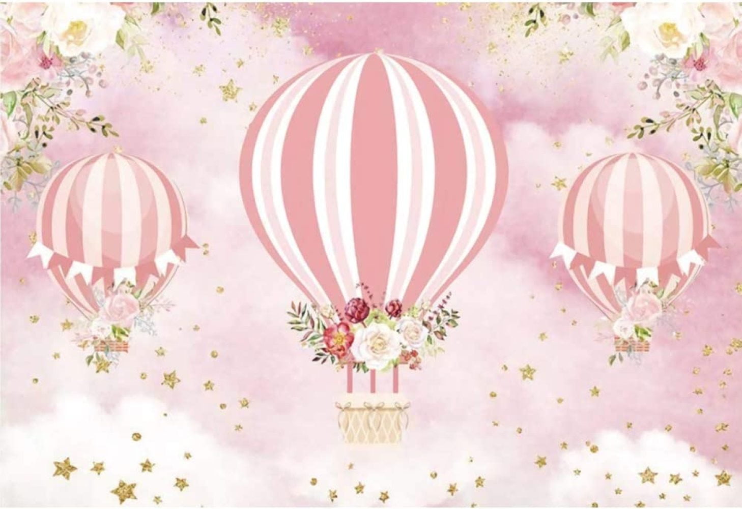 RovKeav 10x8ft Pink Hot Air Balloon Backdrop Up Up and Away Adventure