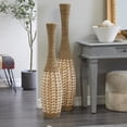 thumbnail image 2 of DecMode Wood/Bamboo Bohemian Curved Round Slender Decorative Vase 7"W x 40"H, with Light Brown Woven Bamboo Strips and Coiled Brown Woven Rope, 2 of 7