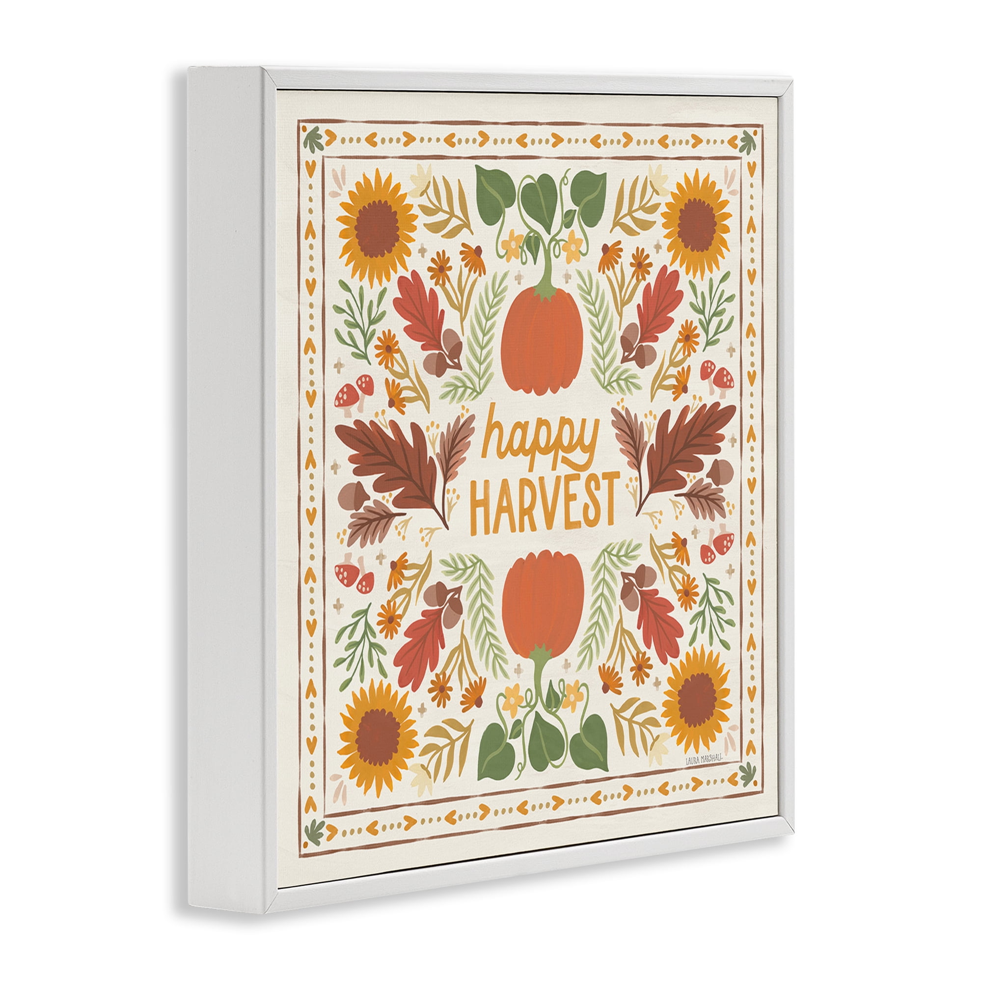 Stupell Industries Happy Harvest Pattern Landscape Painting White Framed Art Print Wall Art, 12 x 12
