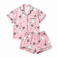 thumbnail image 3 of Halloween Pajamas Women Pants Set Satin Silk Casual Soft Comfort Pumpkin Print Halloween Pumpkin Set Notch Collar Sleepwear Set for Women Teen Girls, 3 of 6