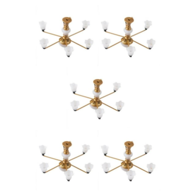 ZheElen Trendy Chic Miniature Chandelier Ceiling Lamp Model Layout Decor Accessories Golden Warm Light 8.2x4.5cm 5Set
