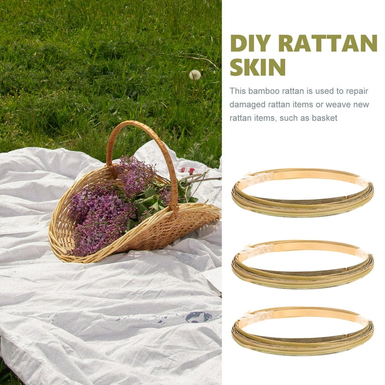 basket making supplies 3 Rolls of Natural Bamboo Rattan Skin Home