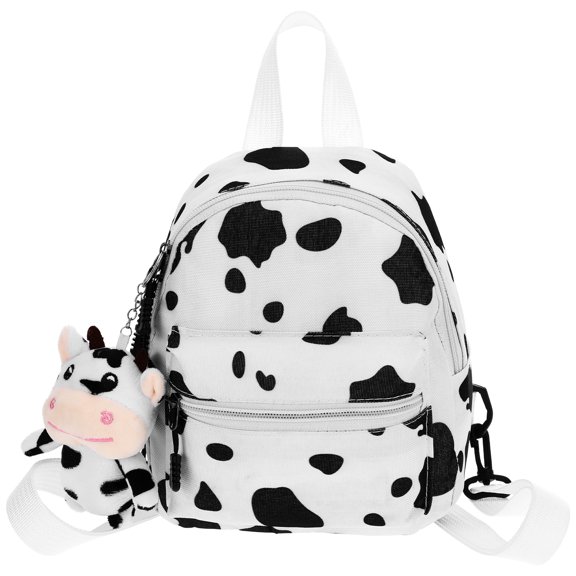 TENDYCOCO Cow Backpack Lovely Canvas Mini Rucksack Adorable Cow Backpack with Hanging Pendant