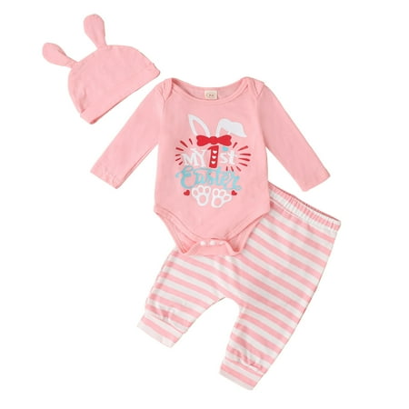 

Akiihool Baby Girl Clothing Set 3pc Frill Long Sleeve Romper and Pant and Hat Set Baby Girl Outfits Coming Home (Red 9-12 Months)