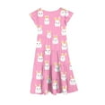 thumbnail image 2 of AUNVITO Girls Easter Dress Flutter Sleeve Short Sleeve Round Neck with Easter Print Waist Pocket Tiered Casual Summer, 2 of 5
