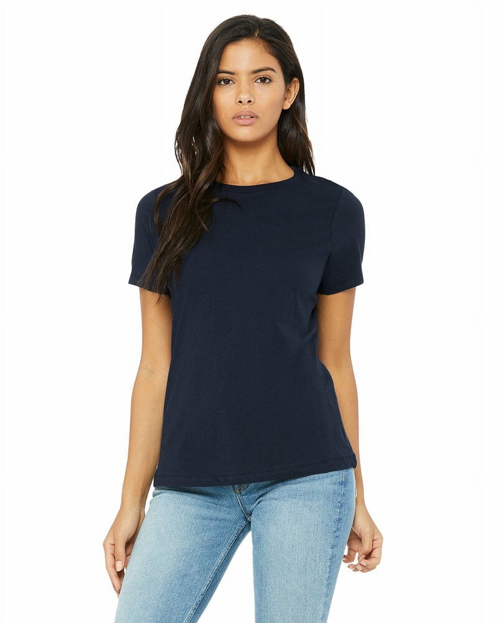 BELLA+CANVAS Ladies Crew Neck Personalized T-Shirt, Create your own Designs, Navy, Large