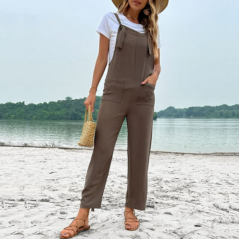 SELONE One Piece Jumpsuits for Women Dressy With Pockets Wide Leg Trendy  Casual Fashion Jumpsuit Solid Suspender Jumpsuits Wide Leg Pant for  Everyday