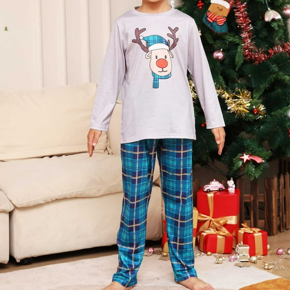 Dvkptbk Family Christmas Pjs Matching Sets Holiday Sleepwear Pajamas for Dad/Mom/Kids Christmas Pajamas Printed Long Sleeve Top and Pants Sleepwear (Kids) on Clearance