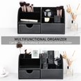 thumbnail image 4 of Organizador de escritorio de cuero sintético, portalápices, caja de almacenamiento para suministros de oficina, 6 compartimentos con cajón, color marrón, 4 of 4