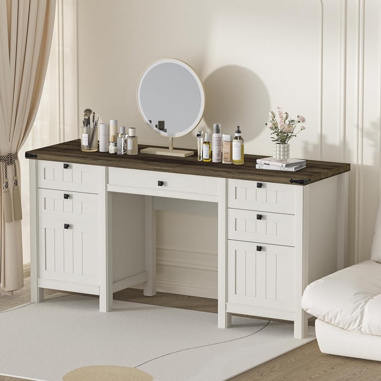 FIAKOA 45 Inch Executive Desk, Modern Farmhouse with Drawers photo 2